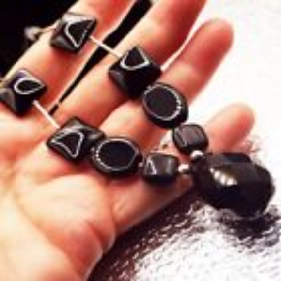 NAVAJO BLACK FACETED POLISHED JET HUGE BRIOLETTE PENDANT SILVER NECKLACE 9 - Picture 3 of 3